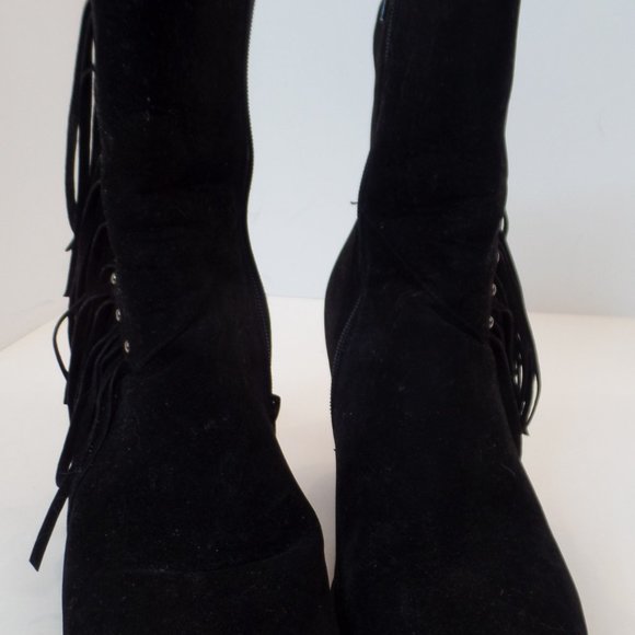 Unbranded Fringe Black Pleather Boots Studded Accents Sz 9 Model Kimbery-6 - Picture 3 of 12